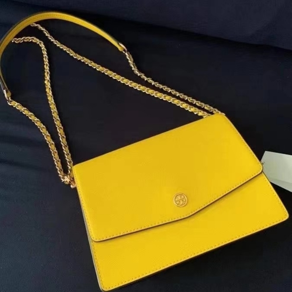Tory Burch Robinson Yellow Crossbody Bag with Gold Chain